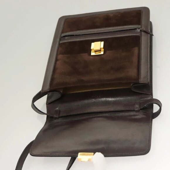 GUCCI GG Canvas Web Sherry Line Bag Suede Leather Dark Brown gold Auth - Picture 11 of 16
